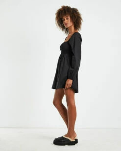 Krupi Shirred Poplin Mini Dress Black -Insight Shop 4 21885