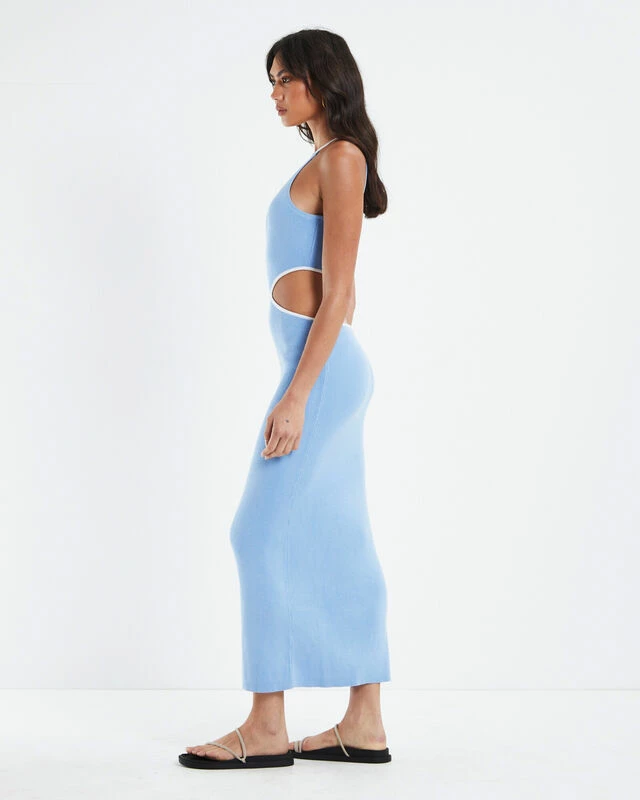 Athena Contrast Bind Midi Cut Out Dress Blue 6 Athena Contrast Bind Midi Cut Out Dress Blue - Image 4
