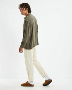 Harrison Linen Long Sleeve Shirt Olive Green -Insight Shop 4 23898