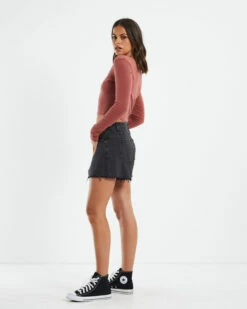 Scoop Neck Long Sleeve Crop Top Brick Red -Insight Shop 4 24579