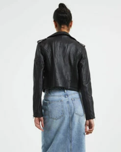 Stella Leather Look Biker Jacket Black -Insight Shop 4 30502