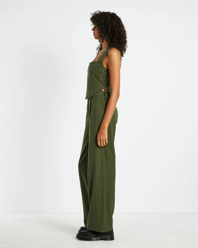 Addison Pinstripe Tie Side Corset Top Green 6 Addison Pinstripe Tie Side Corset Top Green - Image 4