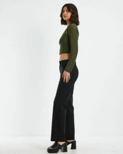 Kamali Hook Front Long Sleeve Halter Top Green -Insight Shop 4 38095