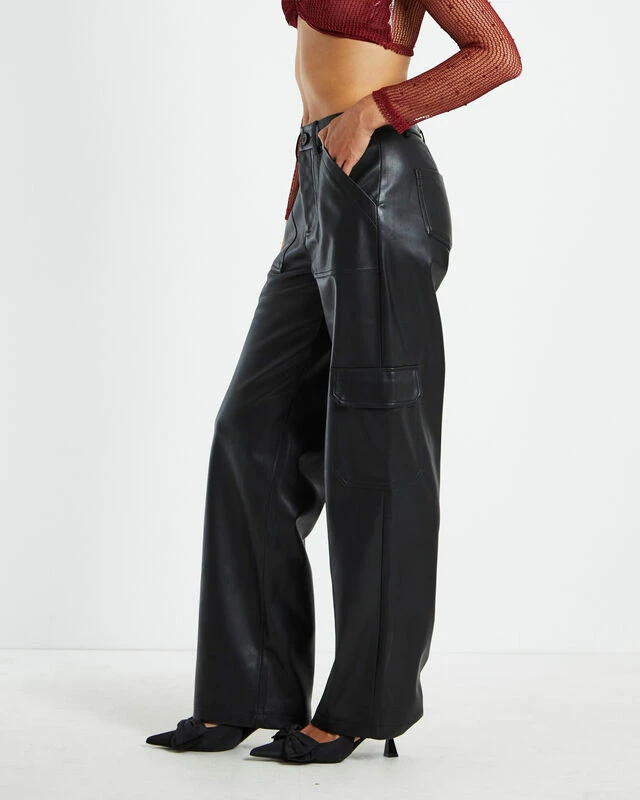 Layla Leather Look Cargo Pants Black 6 Layla Leather Look Cargo Pants Black - Image 4