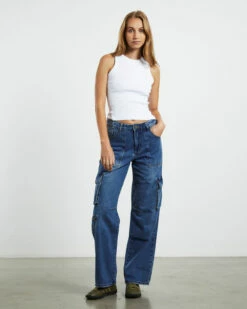 One Teaspoon Rosewood Cargo Mid Waist Wide Leg Jeans Jackson Blue -Insight Shop 4 39193
