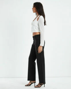 Kamali Hook Front Long Sleeve Halter Top White -Insight Shop 4 45747