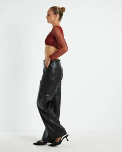 Emery Shimmer Mesh Long Sleeve Top Garnet Red -Insight Shop 4 46400