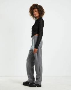 Aisha Textured Mesh Butterfly Hem Long Sleeve Shirt Black -Insight Shop 4 47778