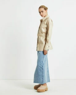 Millie PU Utility Long Sleeve Over Shirt Cream -Insight Shop 4 49076