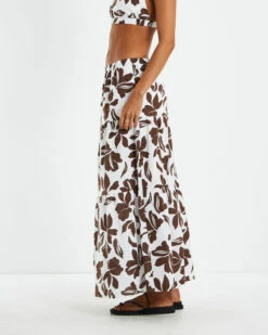 Niah Linen Tiered Midi Skirt Brown/White -Insight Shop 4 52835
