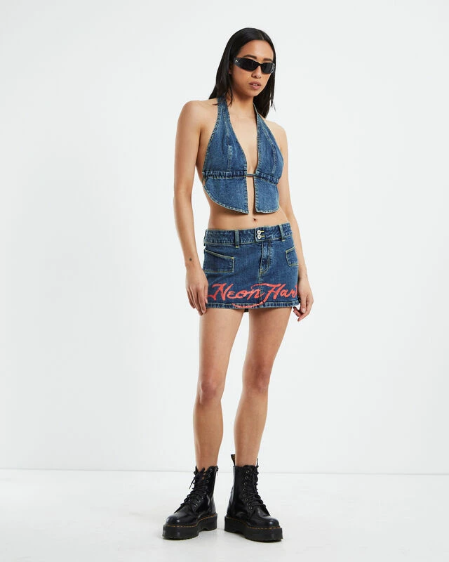 Trinity Butterfly Hem Denim Halter Top Blue 6 Trinity Butterfly Hem Denim Halter Top Blue - Image 4