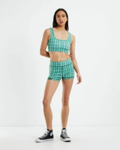 Afends Hemp Rib Check Sleeveless Crop Top Forest Green -Insight Shop 4 57129