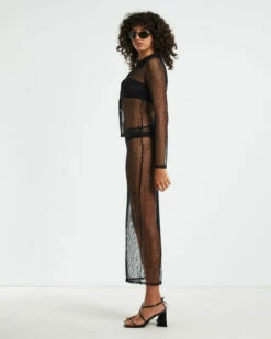 Scarlet Mesh Long Sleeve Knit Shirt Black -Insight Shop 4 59466