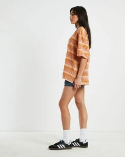 BDG Urban Outfitters BDG Nolan Bowling Shirt Stripe Orange -Insight Shop 4 61798