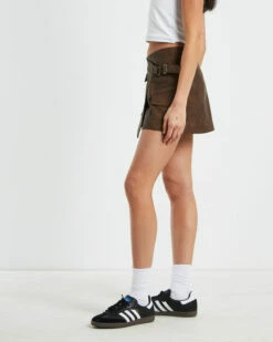 Clover Moto Trim Asymmetric Warp Skirt Brown -Insight Shop 4 62308
