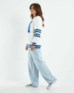 Michigan Letter Mark Panelled Crew Jumper Vintage White -Insight Shop 4 6292