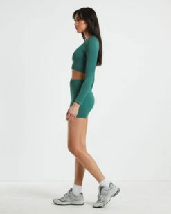 Long Sleeve Rib Crop Top In Forest Green 11 Long Sleeve Rib Crop Top In Forest Green -Insight Shop 4 73149