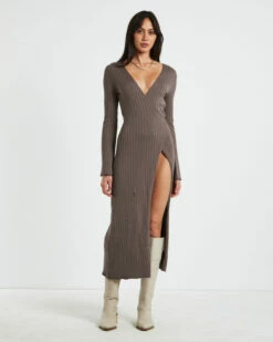 Mara Wrap Knit Midi Dress Mocha -Insight Shop 4 73155