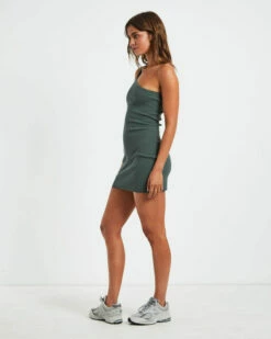 Luxe Knitted One Shoulder Mini Dress In Green -Insight Shop 4 73541