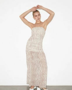 Studio Cassie Ruched Low Strapless Dress In Beige -Insight Shop 4 73776
