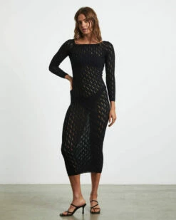 Cleo Midi Long Sleeve Dress In Black -Insight Shop 4 74004