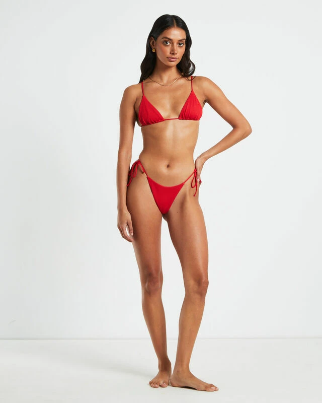 Rib Skinny Strap Triangle Bikini Top In Red 6 Rib Skinny Strap Triangle Bikini Top In Red - Image 4