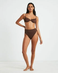 Rib Cut Out Underwire Bikini Top In Chocolate Brown -Insight Shop 4 75025