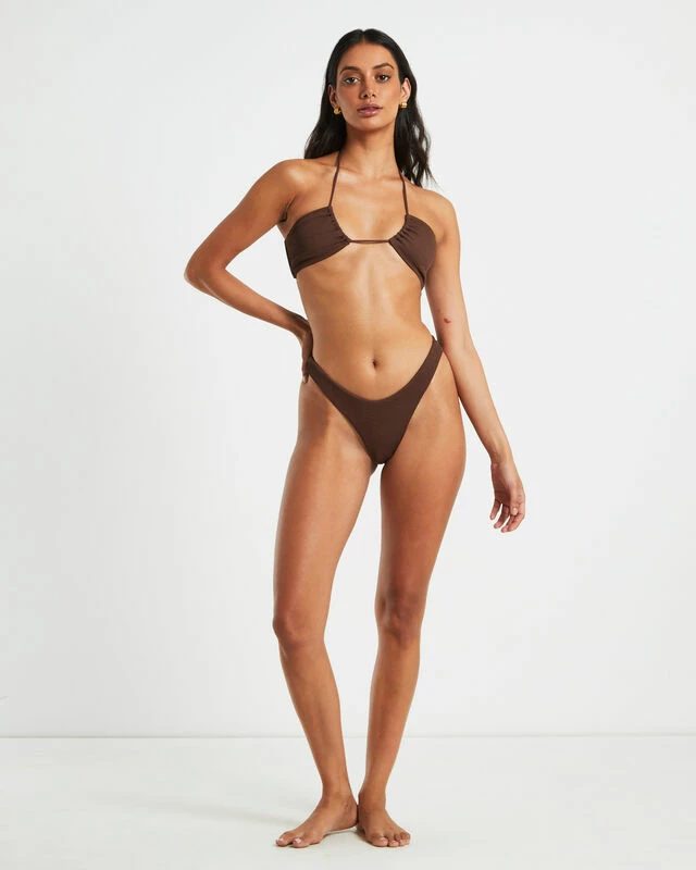 Rib Cross Front Bikini Top In Chocolate Brown 6 Rib Cross Front Bikini Top In Chocolate Brown - Image 4