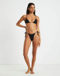 Rib Skinny Strap Tie Side Bikini Bottoms In Black -Insight Shop 4 75071