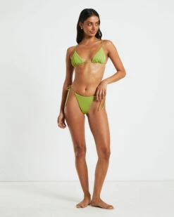 Rib Skinny Strap Tie Side Bikini Bottoms In Citrus Green -Insight Shop 4 75096