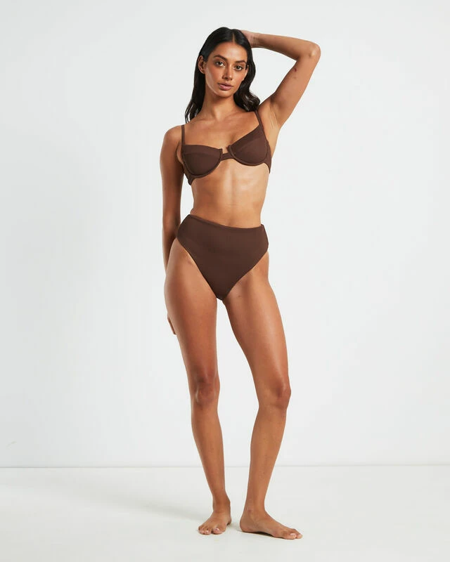 Rib High Waisted Bottoms In Chocolate Brown 6 Rib High Waisted Bottoms In Chocolate Brown - Image 4