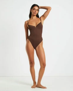 Rib Underwire One Piece In Chocolate Brown -Insight Shop 4 75138