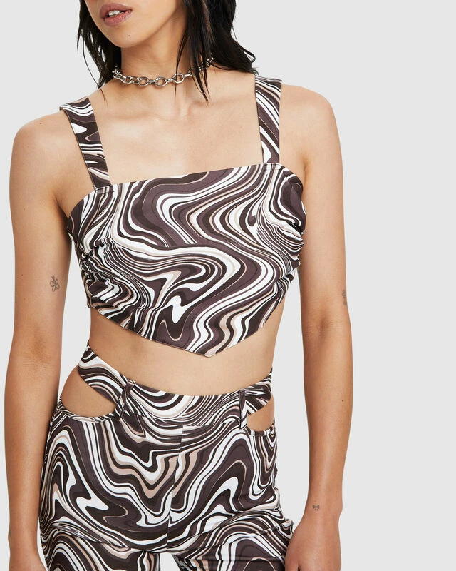 Tammy Swirl Print Tie Back Bodice Brown 7 Tammy Swirl Print Tie Back Bodice Brown - Image 5