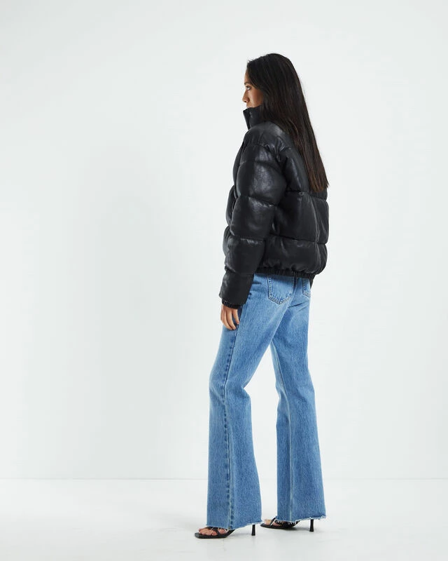 Lennon Leather Look Puffa Jacket Black 7 Lennon Leather Look Puffa Jacket Black - Image 5