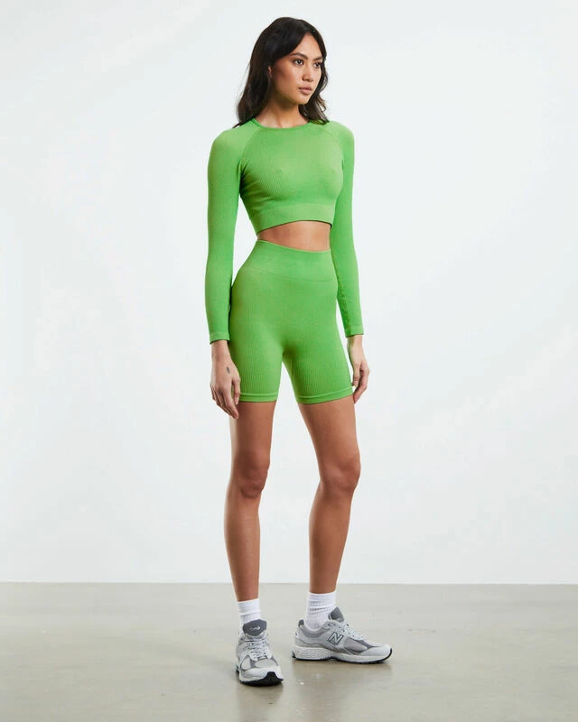 Long Sleeve Rib Crop Top Green 7 Long Sleeve Rib Crop Top Green - Image 5