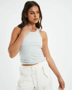 Racer Ribbed Tank Top Grey Marle -Insight Shop 5 1548