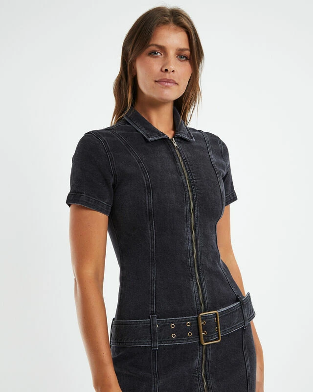 Insight Mae Denim Low Belted Dress Dark Blue 7 Insight Mae Denim Low Belted Dress Dark Blue - Image 5