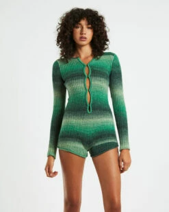 Zia Ombre Gradient Long Sleeve Knit Romper Green 12 Zia Ombre Gradient Long Sleeve Knit Romper Green -Insight Shop 5 18930