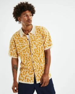 Knit Short Sleeve Shirt Electric Intarsia Orange 12 Knit Short Sleeve Shirt Electric Intarsia Orange -Insight Shop 5 19814