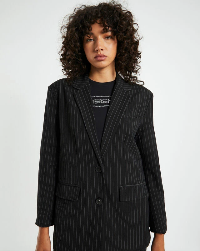 Addison Pinstripe Boxy Blazer Black 7 Addison Pinstripe Boxy Blazer Black - Image 5