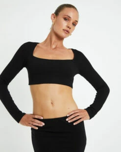 Polly Slinky Long Sleeve Crop Top Black -Insight Shop 5 20693