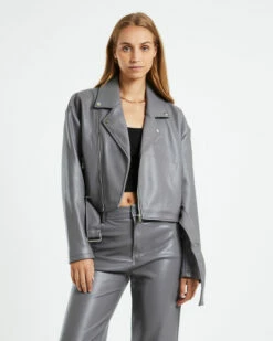 Enya Boxy PU Biker Jacket Grey 12 Enya Boxy PU Biker Jacket Grey -Insight Shop 5 20932