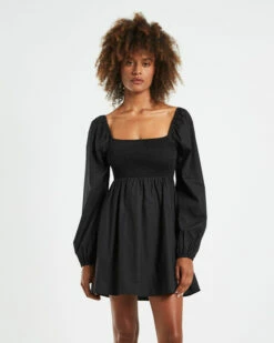 Krupi Shirred Poplin Mini Dress Black -Insight Shop 5 21886