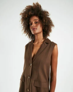 Lyka Sleeveless Blazer Chocolate Brown -Insight Shop 5 22185