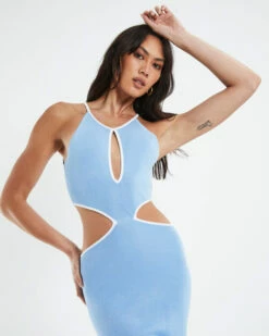 Athena Contrast Bind Midi Cut Out Dress Blue 12 Athena Contrast Bind Midi Cut Out Dress Blue -Insight Shop 5 23230