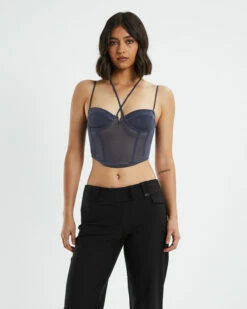 Viccy Strappy Cross Front Corset Slate Grey -Insight Shop 5 23326