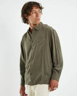 Harrison Linen Long Sleeve Shirt Olive Green -Insight Shop 5 23899