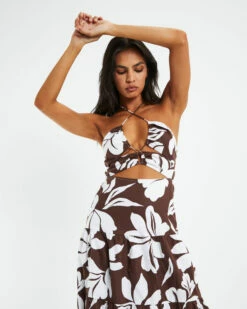 Niah Tiered Tie Up Dress Brown/White 12 Niah Tiered Tie Up Dress Brown/White -Insight Shop 5 24264