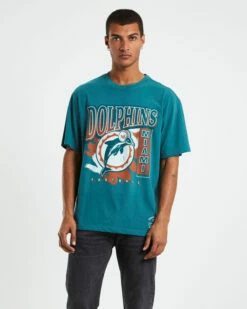 Mitchell & Ness Bush Off Short Sleeve T-Shirt Miami Dolphins Teal Blue -Insight Shop 5 25982