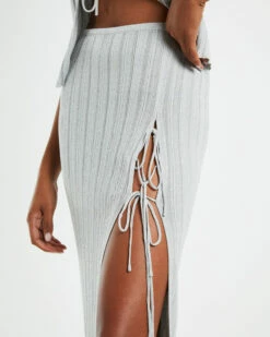 Sadie Tied Up Lurex Knit Midi Skirt Grey -Insight Shop 5 26891